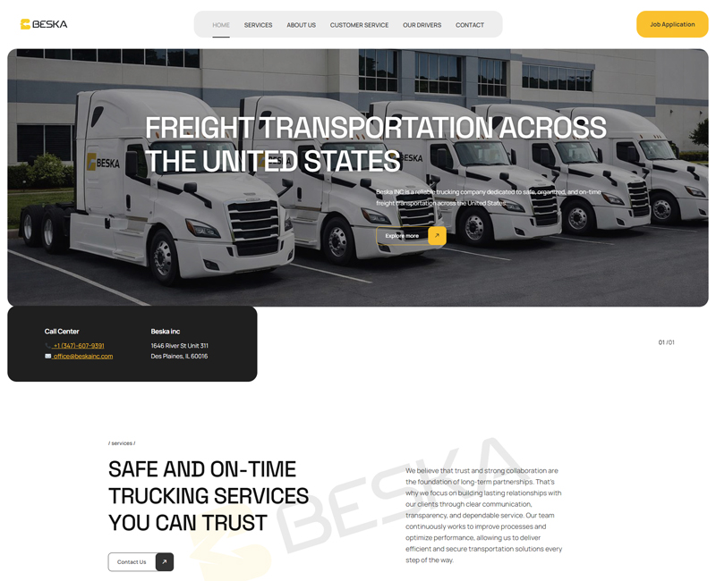 zrada web sajta za Beska INC USA transport - CodeArt Studio