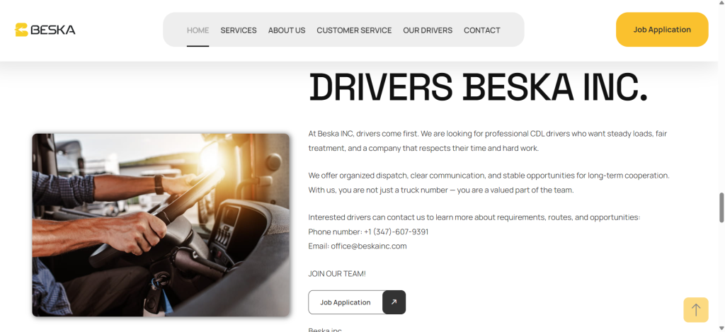 Beska INC USA Transport – prikaz sajta 3