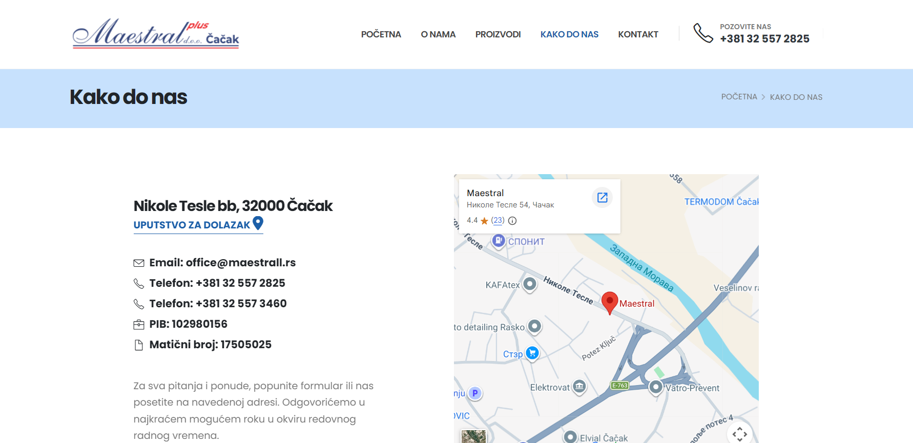 Izrada web sajta za Maestral Plus Čačak - CodeArt Studio