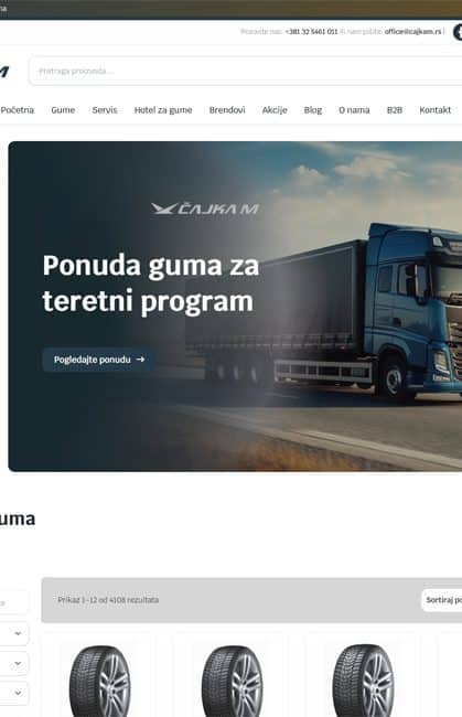 Čajka M - Redizajn i izrada web prodavnice za gume CodeArt Studio