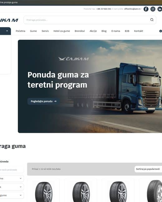 Čajka M - Redizajn i izrada web prodavnice za gume CodeArt Studio