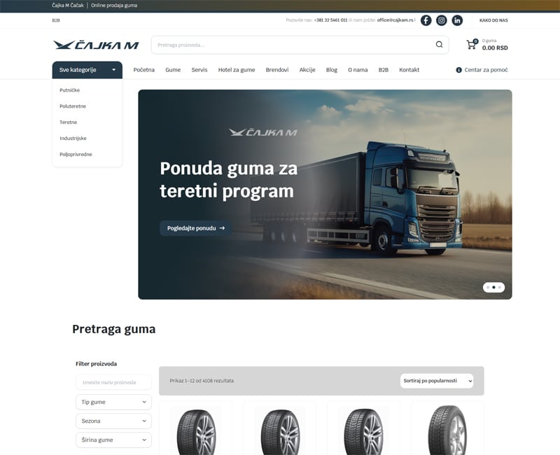 Čajka M - Redizajn i izrada web prodavnice za gume CodeArt Studio